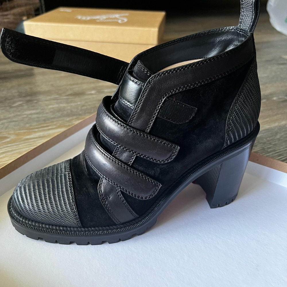 Christian Louboutin TRINNY 70 Nubuk Zarli Lame/Grip Strap Leather Booties